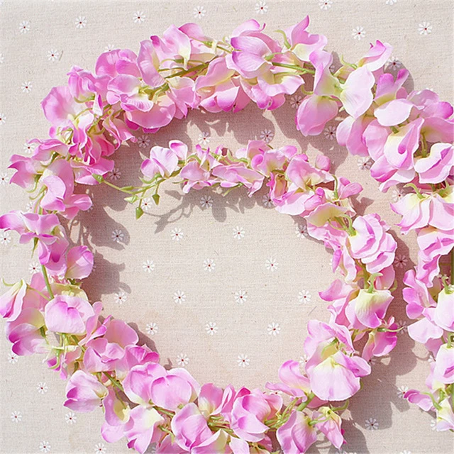 11 PCS Artificial Flower Wisteria Vine 120cm Single Silk 140 Flowers Series DIY Plant Wedding Decoration For Wall background
