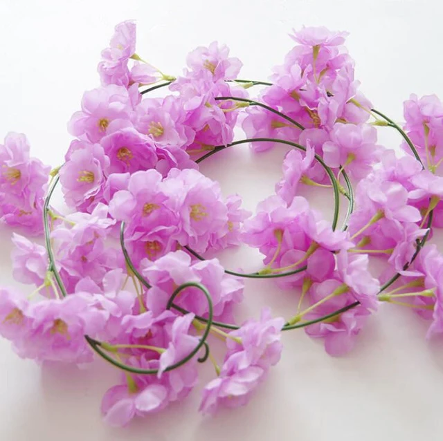200cm Sakura Cherry Rattan Wedding Arch decoration Vine Artificial flowers Home party decor Silk Ivy wall Hanging Garland Wreath
