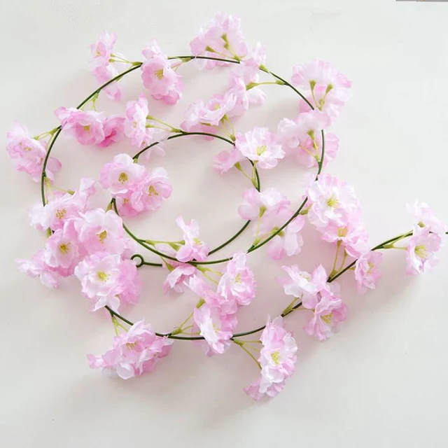 200cm Sakura Cherry Rattan Wedding Arch decoration Vine Artificial flowers Home party decor Silk Ivy wall Hanging Garland Wreath