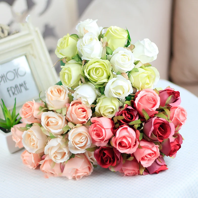 12pcs Artificial Rose Bouquet Decorative Silk Flowers Bride Bouquets for Wedding Home Party Decoration Wedding Supplies