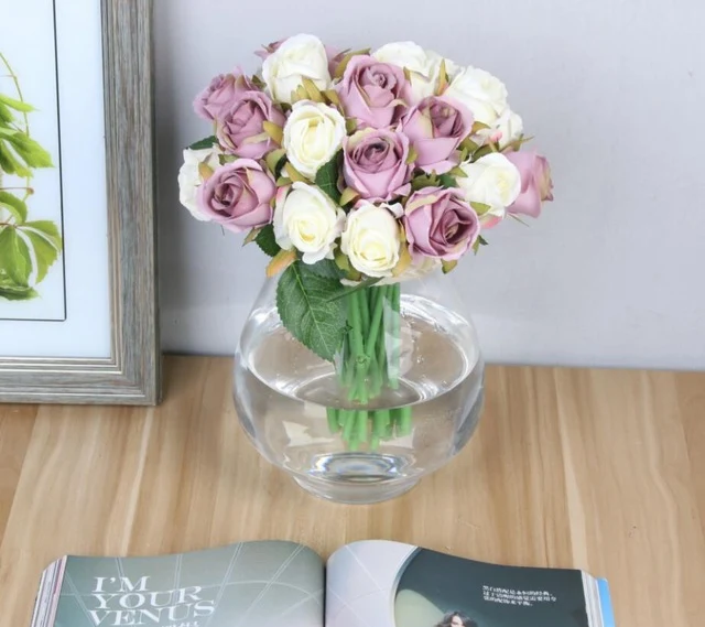 12pcs Artificial Rose Bouquet Decorative Silk Flowers Bride Bouquets for Wedding Home Party Decoration Wedding Supplies