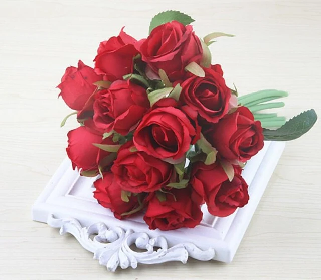 12pcs Artificial Rose Bouquet Decorative Silk Flowers Bride Bouquets for Wedding Home Party Decoration Wedding Supplies
