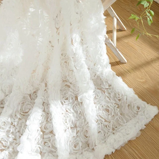 Pastoral Korean Creative White Lace 3D Rose Curtains Voile Custom Window Screens For Marriage Living Room Bedroom AF031-30