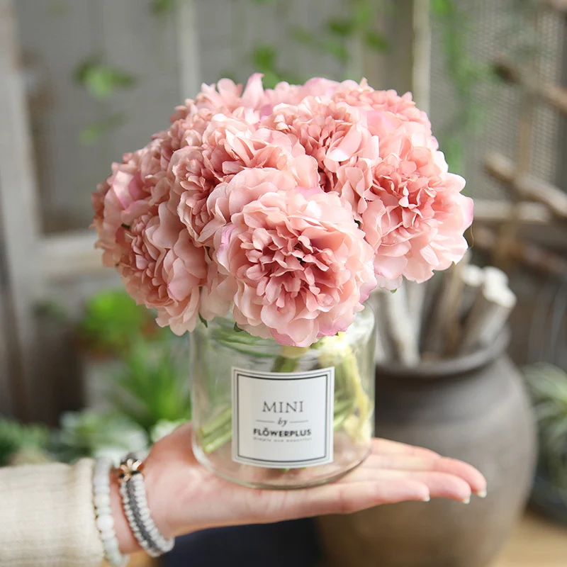 Zinmol Hot Selling 5pcs/bunch Artificial Peony Silk Flower Leaf Bouquet Bridesmaid Bouquet Home Party Decor Wedding Garden Decor