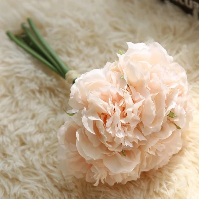 Zinmol Hot Selling 5pcs/bunch Artificial Peony Silk Flower Leaf Bouquet Bridesmaid Bouquet Home Party Decor Wedding Garden Decor