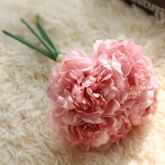 Zinmol Hot Selling 5pcs/bunch Artificial Peony Silk Flower Leaf Bouquet Bridesmaid Bouquet Home Party Decor Wedding Garden Decor