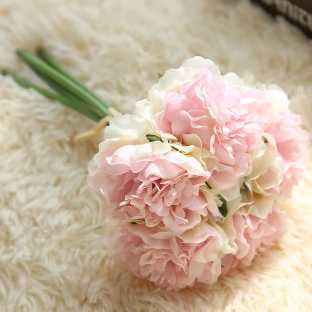 Zinmol Hot Selling 5pcs/bunch Artificial Peony Silk Flower Leaf Bouquet Bridesmaid Bouquet Home Party Decor Wedding Garden Decor
