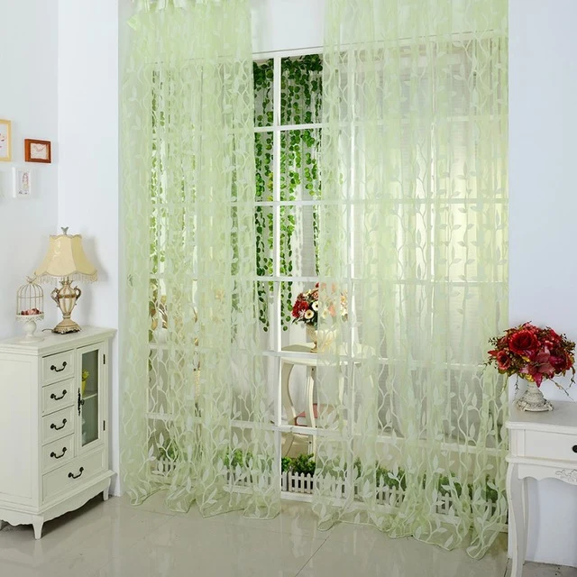 Curtain Leaf Tulle Voile Door Window Curtain Drape Panel Sheer Scarf Valance Curtains For Living Room 4 Color