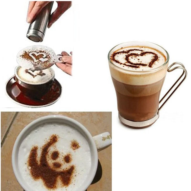 16pcs Coffee Stencil Filter Coffee Maker Cappuccino Coffee Barista Mold Templates Strew Flowers Pad Spray Art Coffee Tools