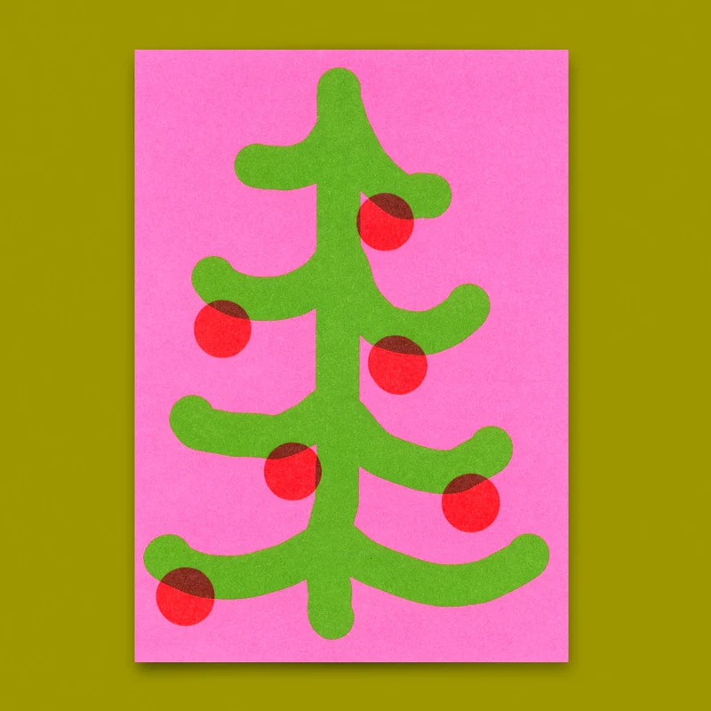 Postkarte "Childish christmastree" | Lustige Postkarte zu Weihnachten
