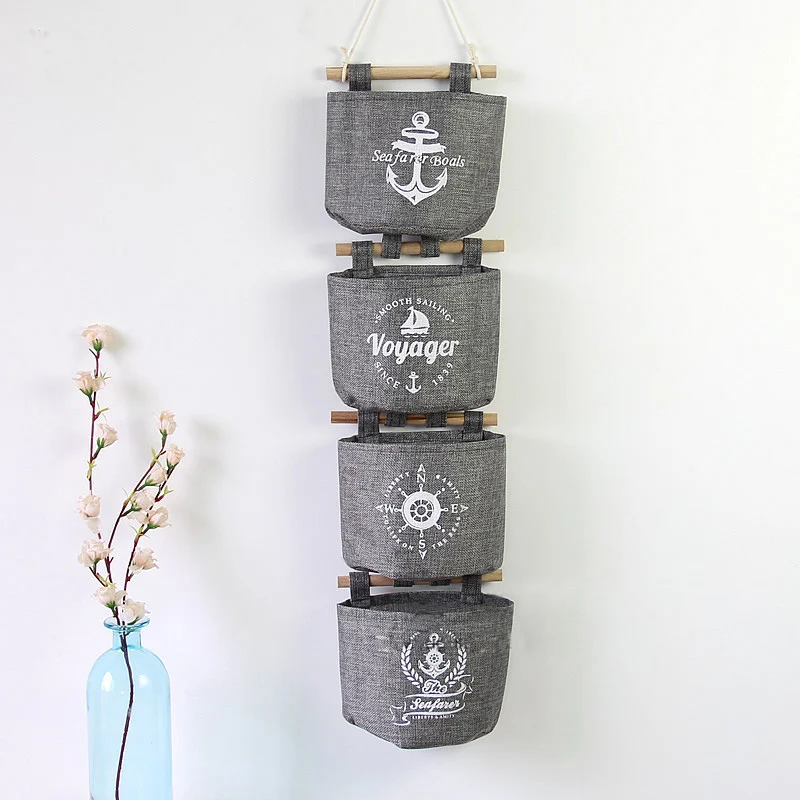 4 Styles Navy Fabric Cotton Storage Bag Pocket Behind Door Wall Hanging Organizer Window Stationery Cosmetics Phones Storage Bag