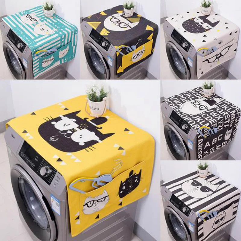 Kawaii Cartoon Cat Animal Dual-purpose Linen Dust Cover Proof Kitchen Washing Machine Refrigerator Storage Bags Pouch 1PC