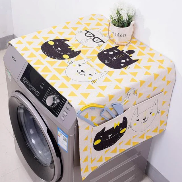 Kawaii Cartoon Cat Animal Dual-purpose Linen Dust Cover Proof Kitchen Washing Machine Refrigerator Storage Bags Pouch 1PC