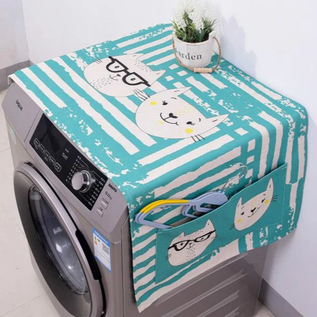 Kawaii Cartoon Cat Animal Dual-purpose Linen Dust Cover Proof Kitchen Washing Machine Refrigerator Storage Bags Pouch 1PC
