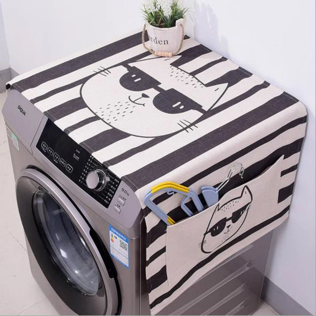 Kawaii Cartoon Cat Animal Dual-purpose Linen Dust Cover Proof Kitchen Washing Machine Refrigerator Storage Bags Pouch 1PC