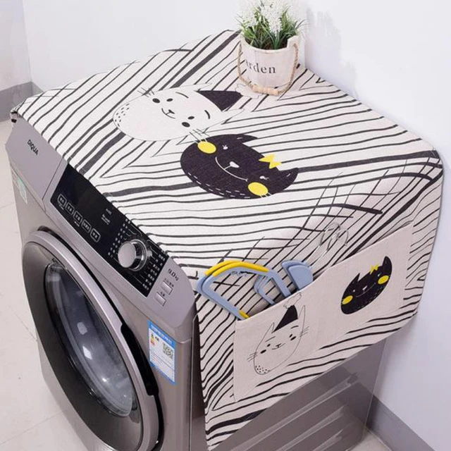 Kawaii Cartoon Cat Animal Dual-purpose Linen Dust Cover Proof Kitchen Washing Machine Refrigerator Storage Bags Pouch 1PC