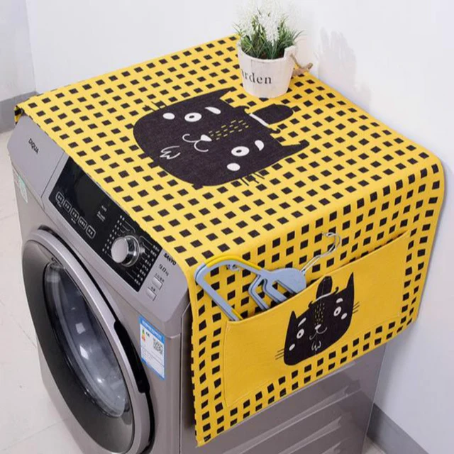 Kawaii Cartoon Cat Animal Dual-purpose Linen Dust Cover Proof Kitchen Washing Machine Refrigerator Storage Bags Pouch 1PC