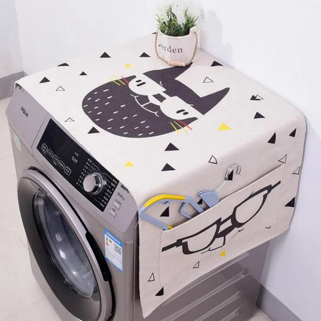 Kawaii Cartoon Cat Animal Dual-purpose Linen Dust Cover Proof Kitchen Washing Machine Refrigerator Storage Bags Pouch 1PC