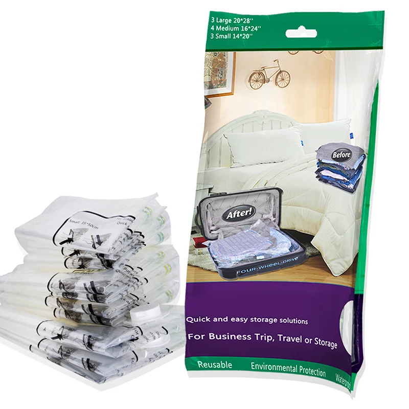10pcs Vacuum Bag for Clothes Vacuum Clothes Storage Bags Organizer Clothing Quilt Air Pump Travel Storage Bag Space Saver