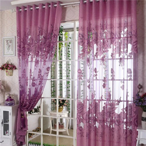 1 pcs Window Curtain Luxurious Upscale Jacquard Yarn Curtains Peony Pattern Voile Door Window Curtains Living Room Bedroom Decor