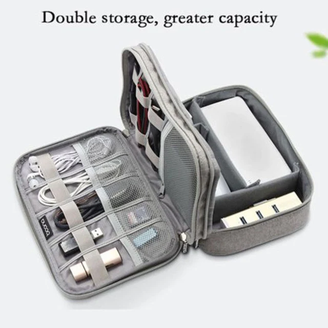 Travel Electronic Accessories Cable Organizer Bag Portable Case SD cards Flash Drives wires earphones double layer storage box