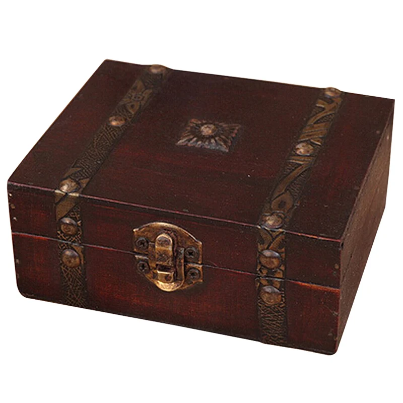 Hot Wooden Vintage Lock Treasure Chest Jewellery Storage Box Case Organizer Ring Gift