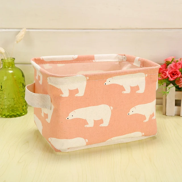 Cute Printing Cotton Linen Desktop Storage Organizer Sundries Storage Box Cabinet Underwear Storage Basket Fast Shipping