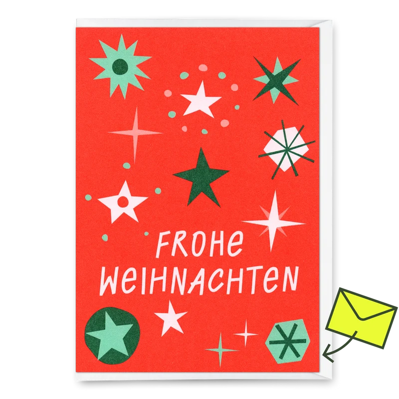 Grußkarte "Frohe Weihnachten Schneeflocken Rot" | Schöne Klappkarte zu Weihnachten