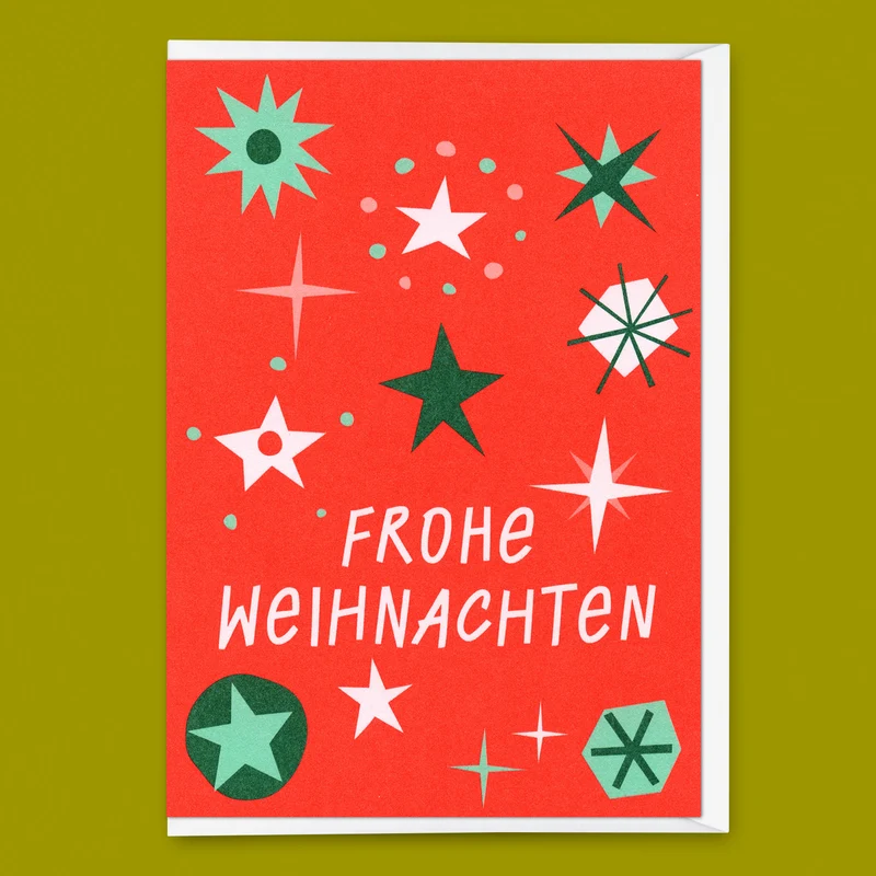 Grußkarte "Frohe Weihnachten Schneeflocken Rot" | Schöne Klappkarte zu Weihnachten