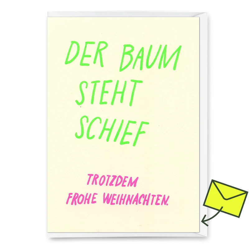 Grußkarte "Der Baum steht schief" | Lustige Klappkarte zu Weihnachten