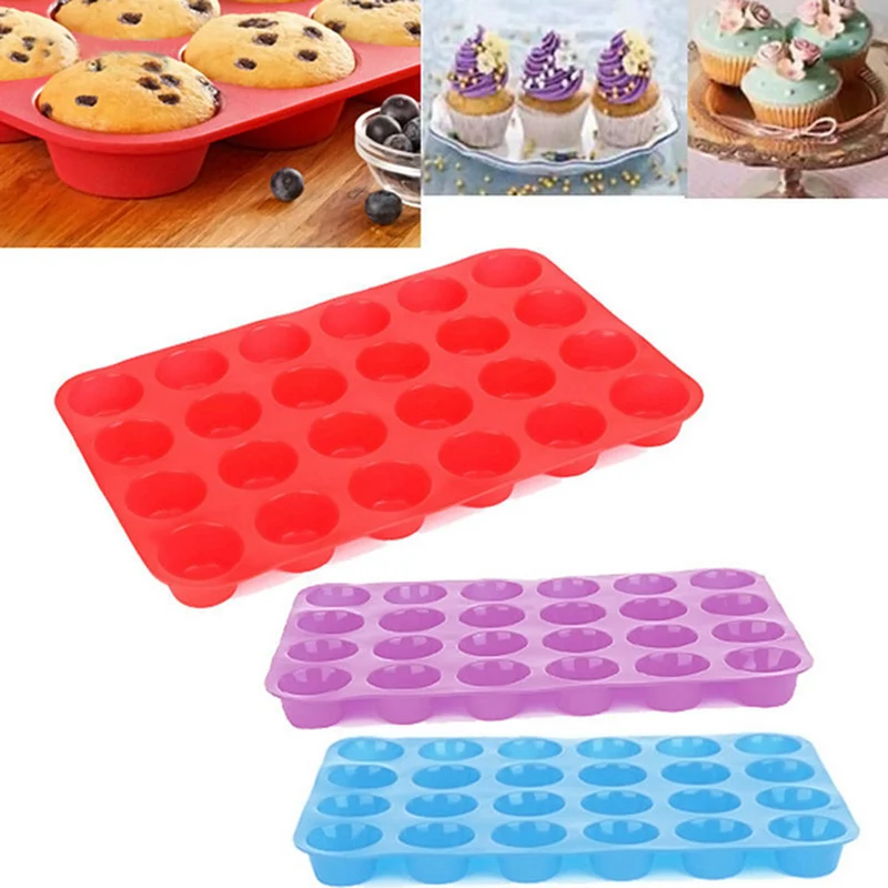 1pc 24Cup Cavity Silicone Muffin Molds Mini Cookies Cupcake Pan Tray Mould Bakeware Set Kitchen Accessories Candy Color Random