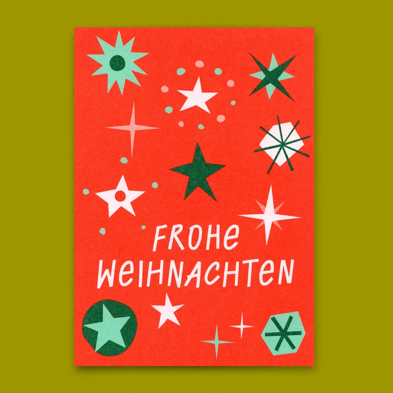Postkarte "Frohe Weihnachten Schneeflocken Rot" | Besondere Karte zu Weihnachten