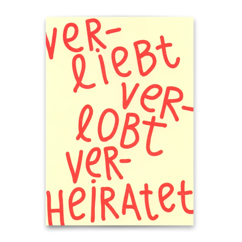 Postkarte "Ver-liebt, Ver-lobt, Ver-heiratet" | Besondere Karte zur Hochzeit