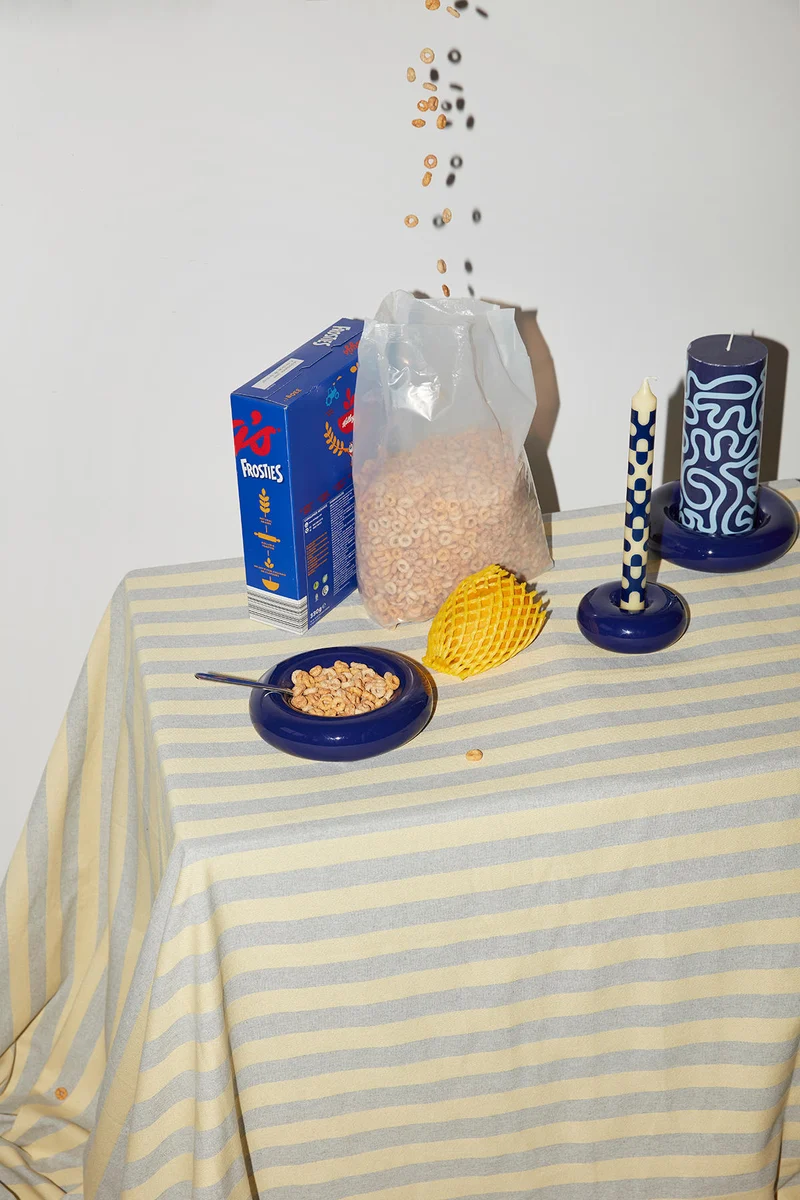 PILLAR CANDLE, DARK BLUE/LIGHT BLUE