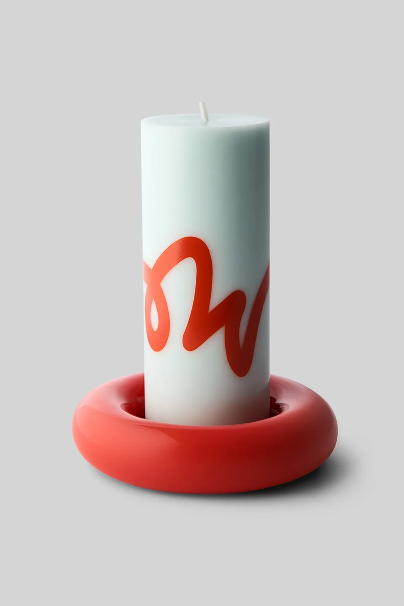 PILLAR CANDLE, MINT/RED