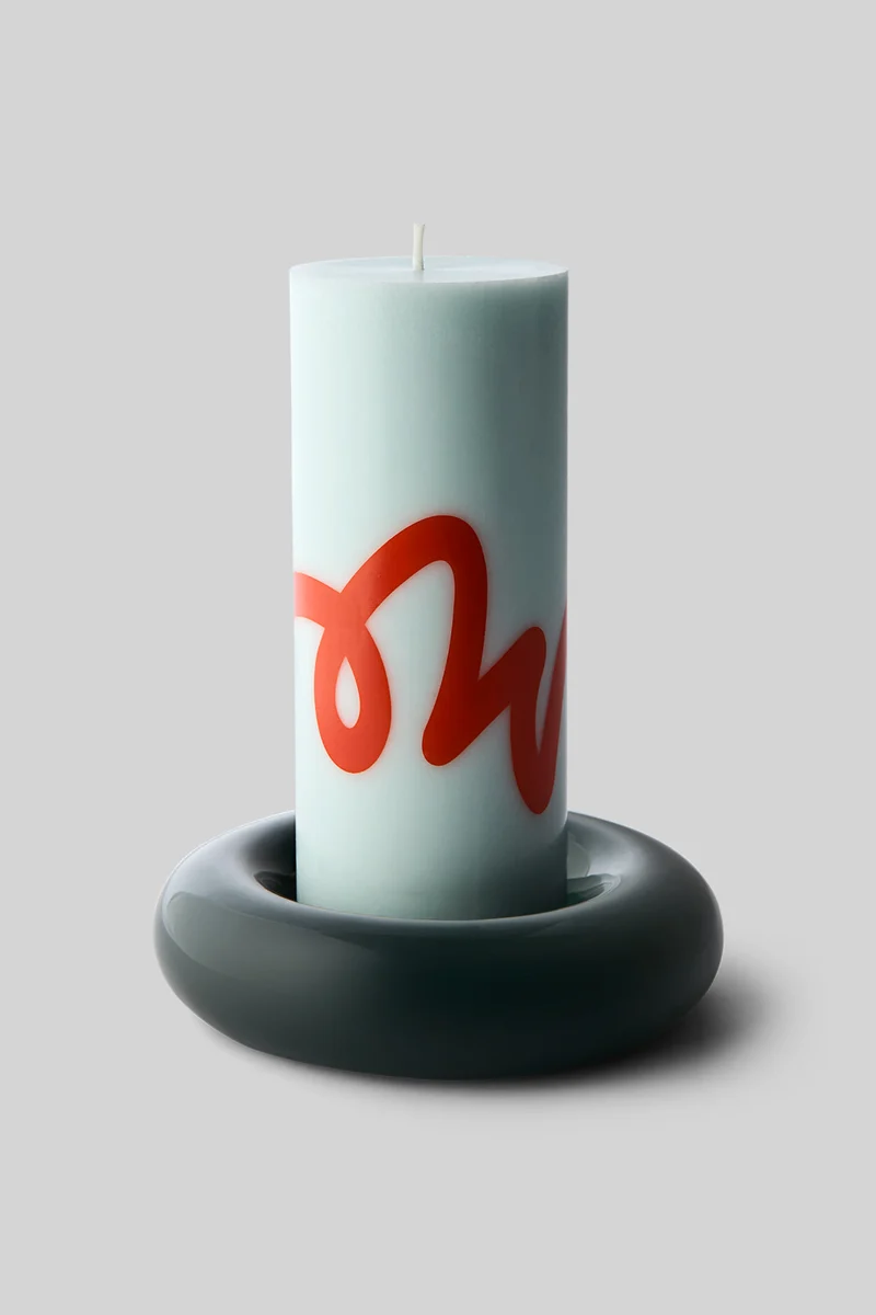 PILLAR CANDLE, MINT/RED
