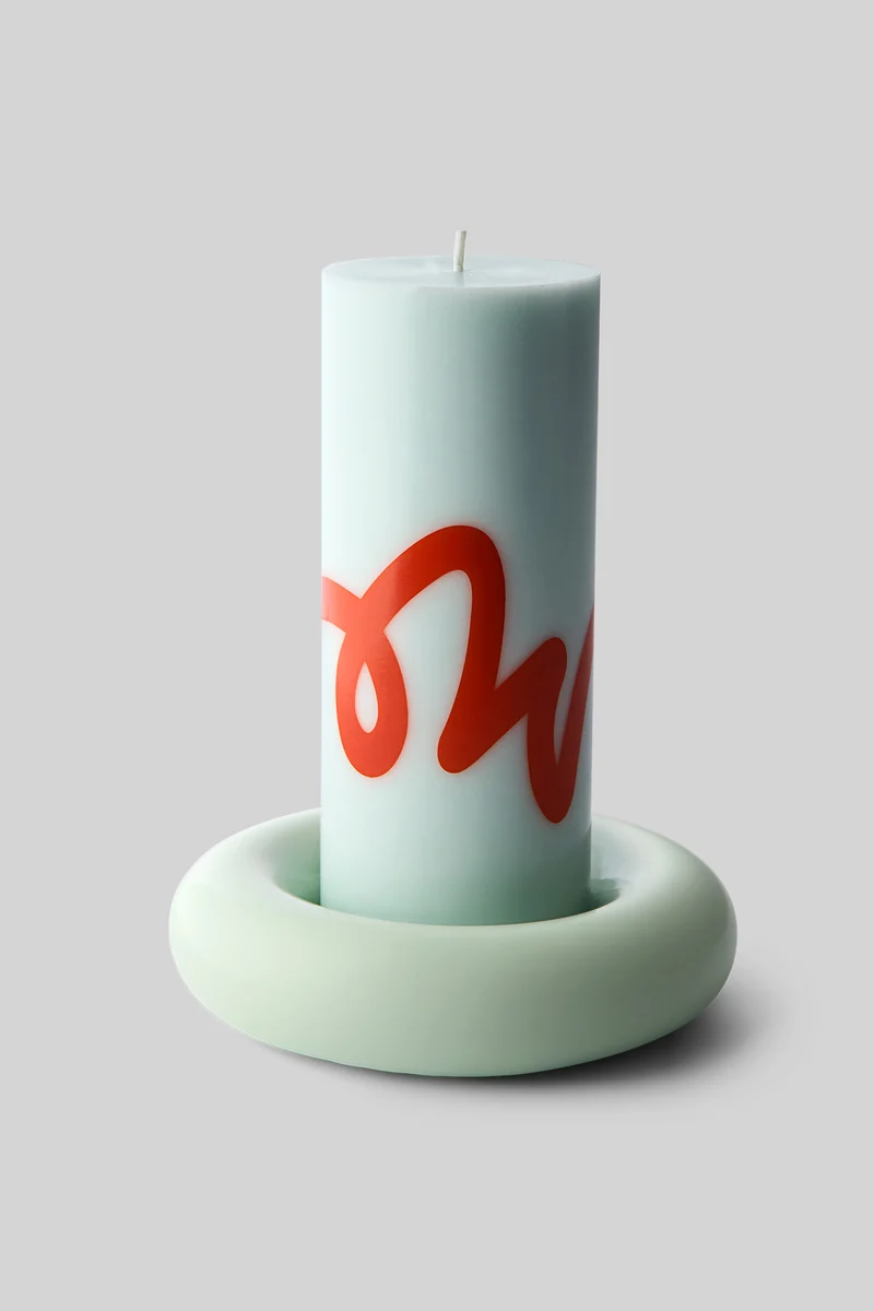 PILLAR CANDLE, MINT/RED