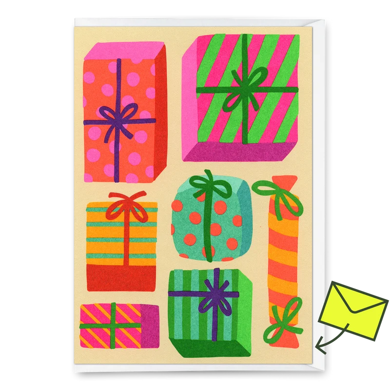 Grußkarte "Geschenke Geschenke" | Besondere Klappkarte zu Weihnachten