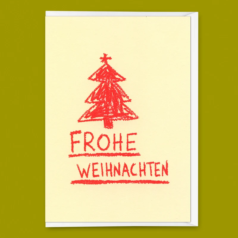 Grußkarte "Frohe Weihnachten Wachsmalstift" | Ausgefallene Klappkarte zu Weihnachten