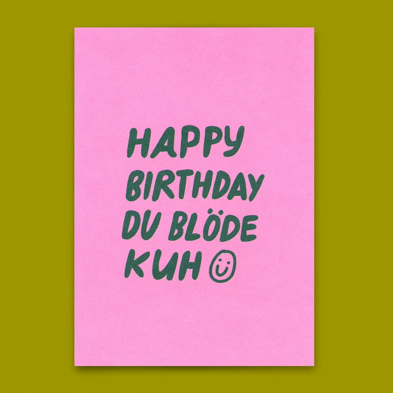 Postkarte "Happy Birthday du blöde Kuh" | Lustige Karte zum Geburtstag
