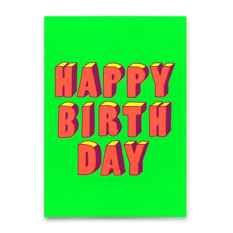 Postkarte "Happy Birthday 3D-Typo" | Coole Karte zum Geburtstag