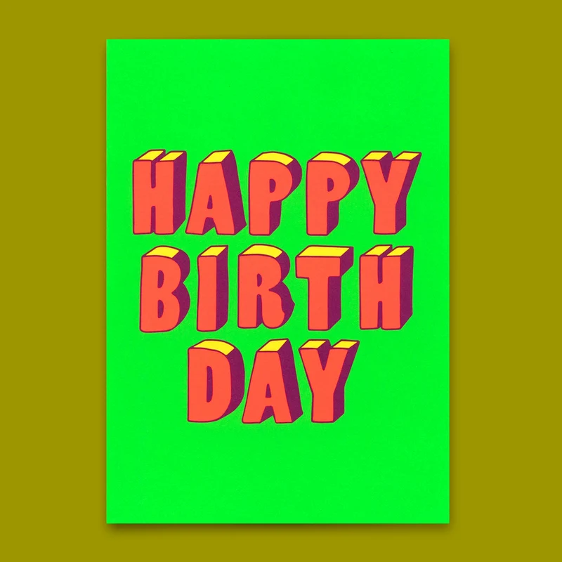 Postkarte "Happy Birthday 3D-Typo" | Coole Karte zum Geburtstag