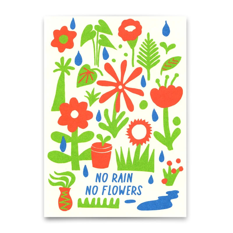 Postkarte "No Rain, No Flowers" | Besondere Karte mit Spruch