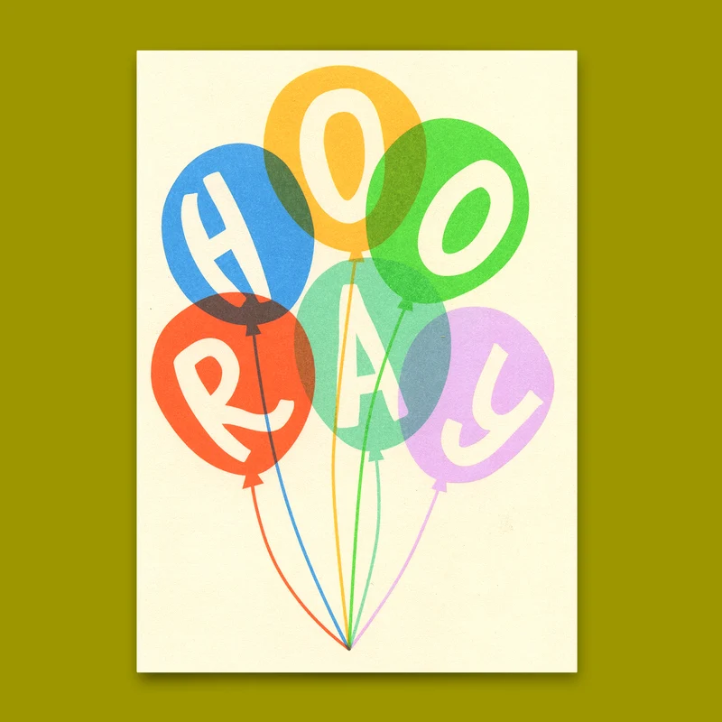 Postkarte "Hooray Balloons" | Schöne Karte für jeden Anlass