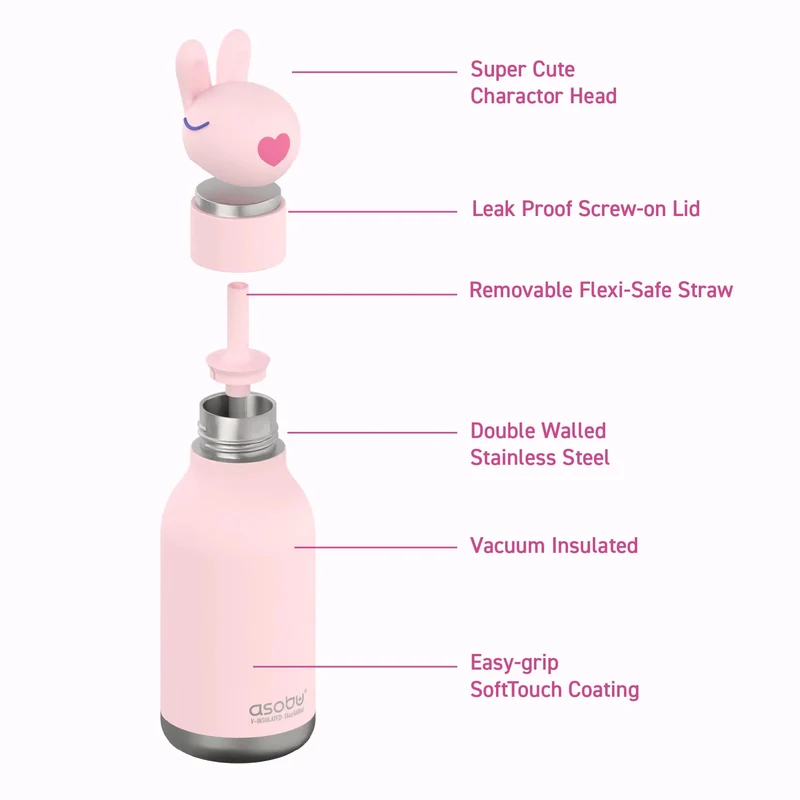 Asobu Trinkflasche Kinder - Tierfigur Thermosflasche
