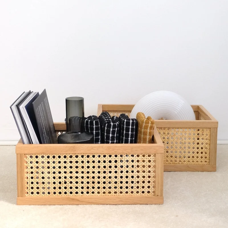 Aufbewahrungsbox Cane Medium - Box aus Rattan und Eiche