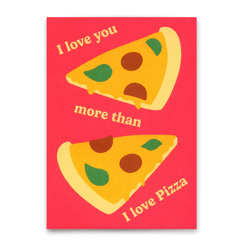Postkarte "I love you more than Pizza" | Lustige Karte für Verliebte