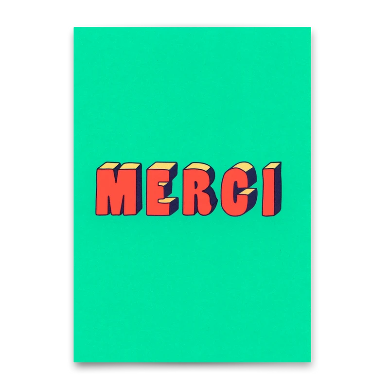 Postkarte "Merci 3D-Typo" | Coole Karte zum Dankesagen
