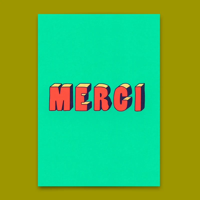 Postkarte "Merci 3D-Typo" | Coole Karte zum Dankesagen