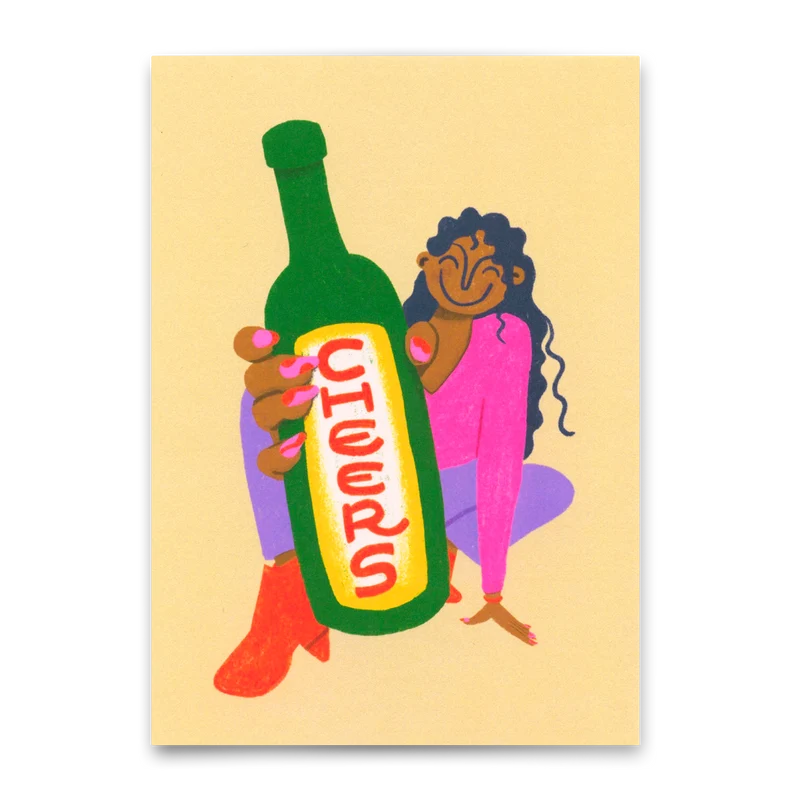 Postkarte "Cheers Girl Bottle" | Besondere Karte für jeden Anlass
